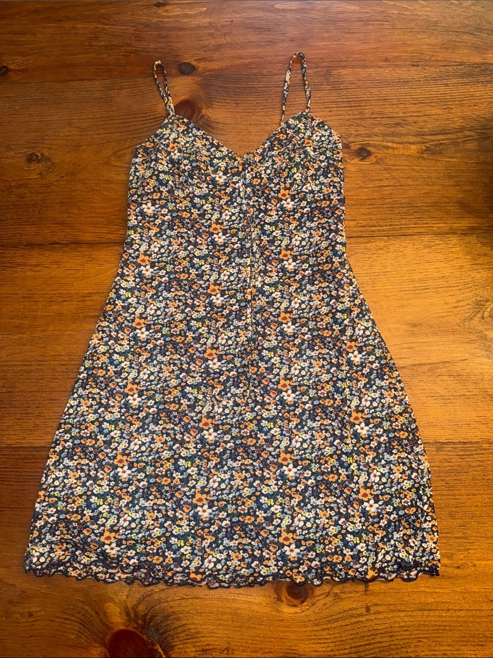 Altar'd State Navy Floral Mini Dress with Orange & White Blossoms